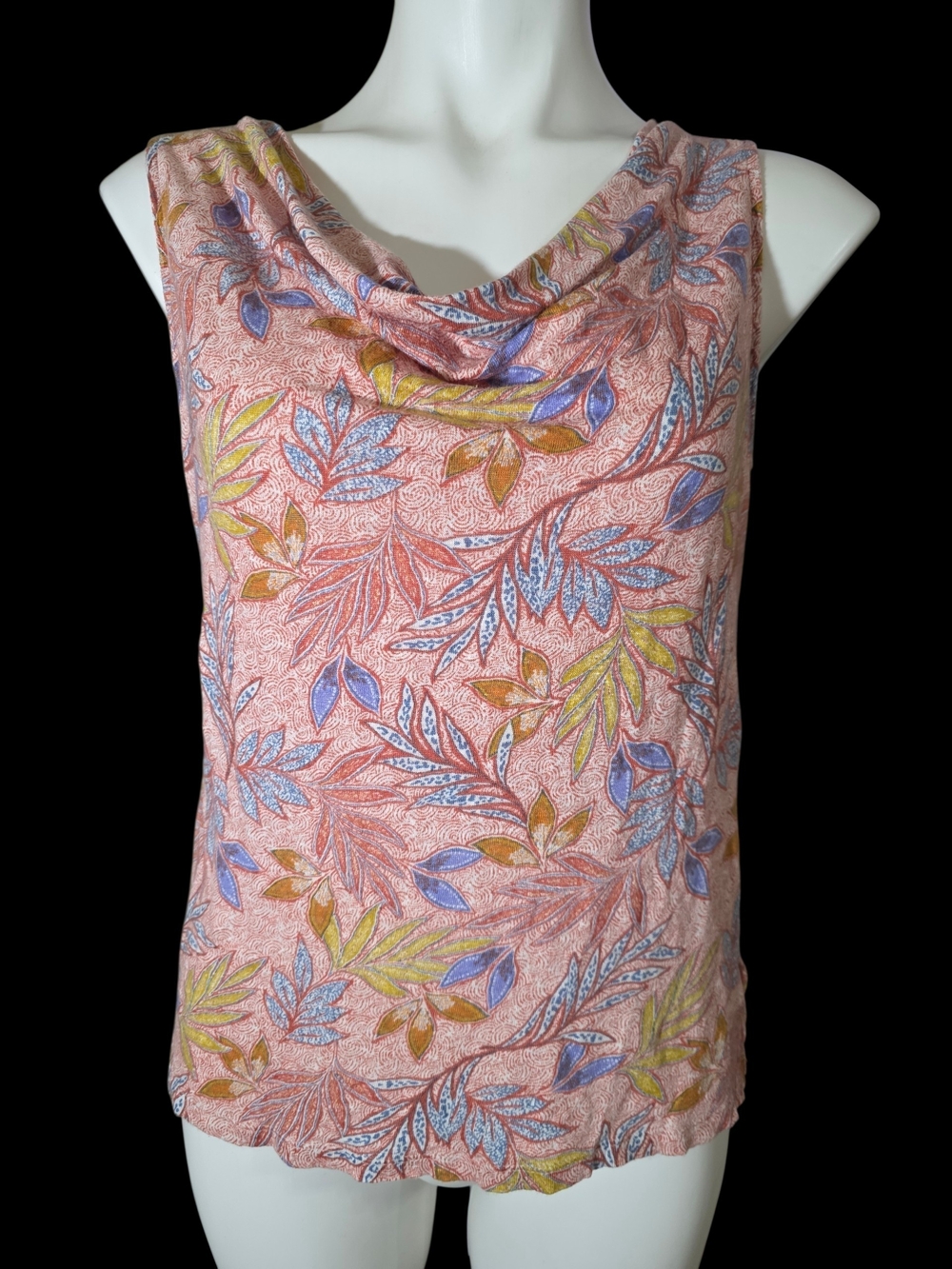 Nicole Miller 100% Linen Pink Floral Cowl Neck Camisole